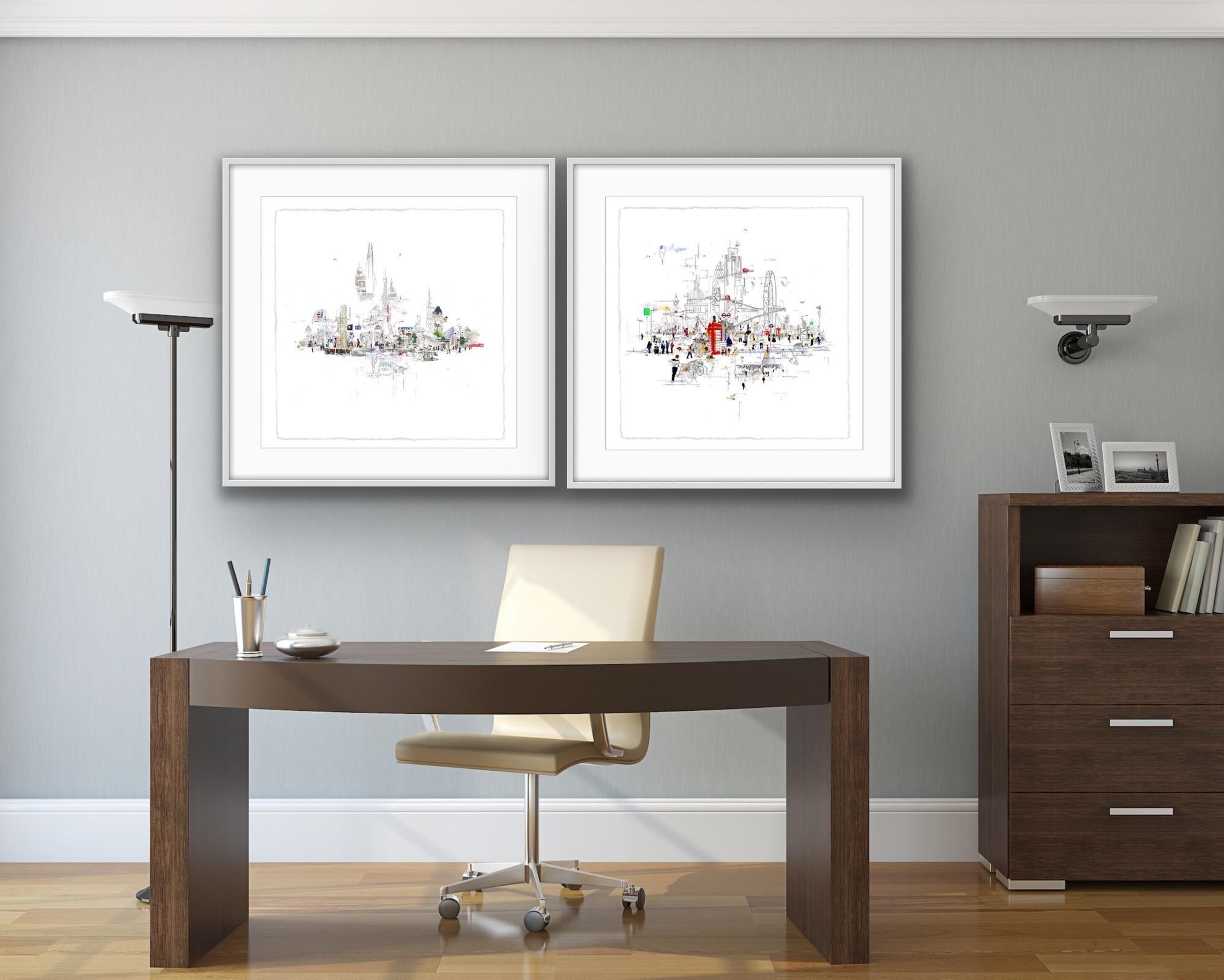 Plataforma Nueve y Tres Cuartos y Asuntos de Actualidad, London Cityscape Art - Print de Laura Jordan