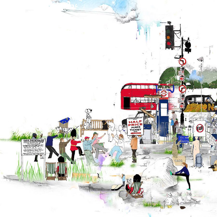 Nous sommes London Landscape, sérigraphie de paysages urbains contemporains - Print de Laura Jordan