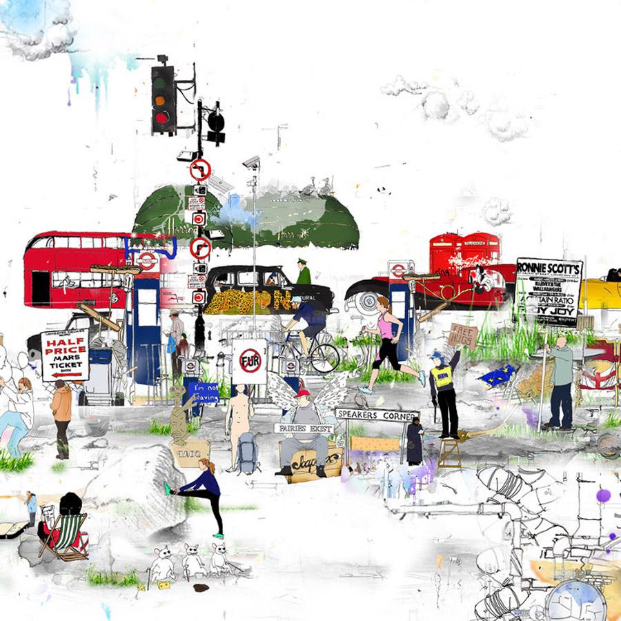 Nous sommes London Landscape, sérigraphie de paysages urbains contemporains - Contemporain Print par Laura Jordan