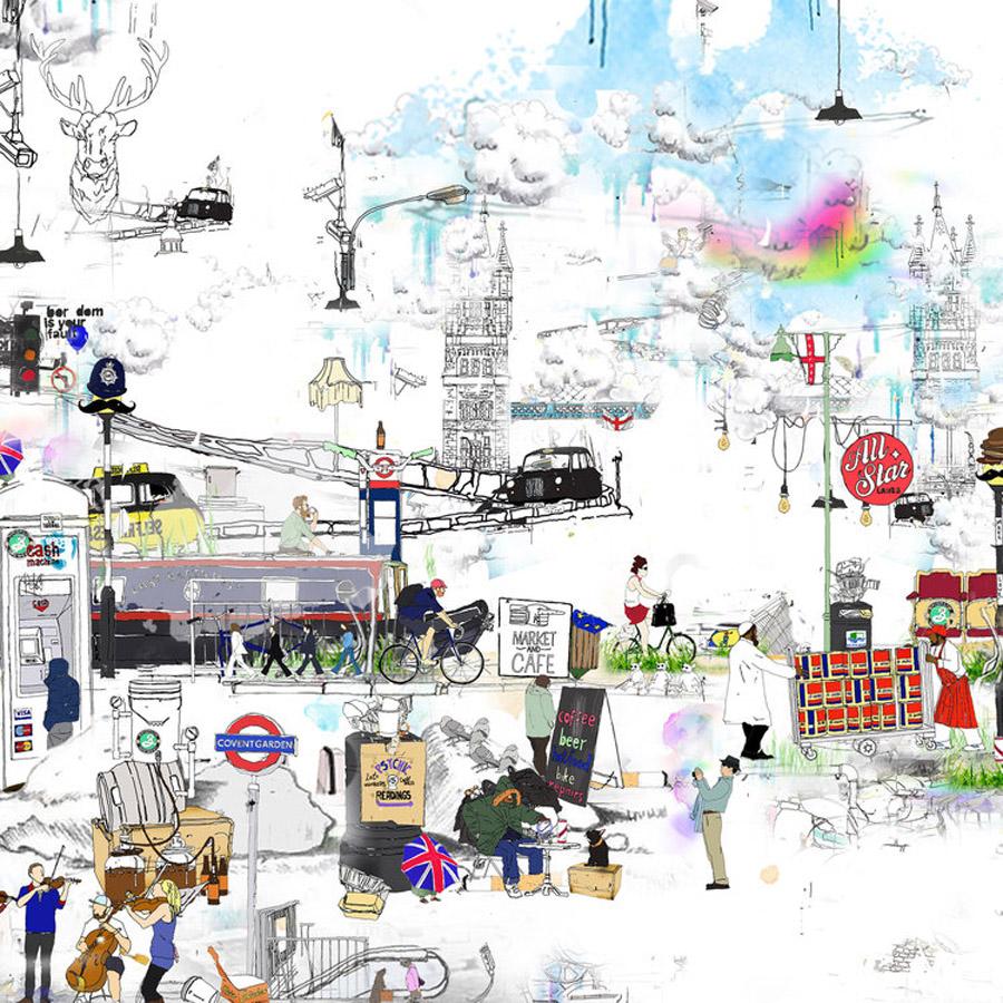 We are London Landscape, contempoary cityscape screen print - Gray Landscape Print by Laura Jordan
