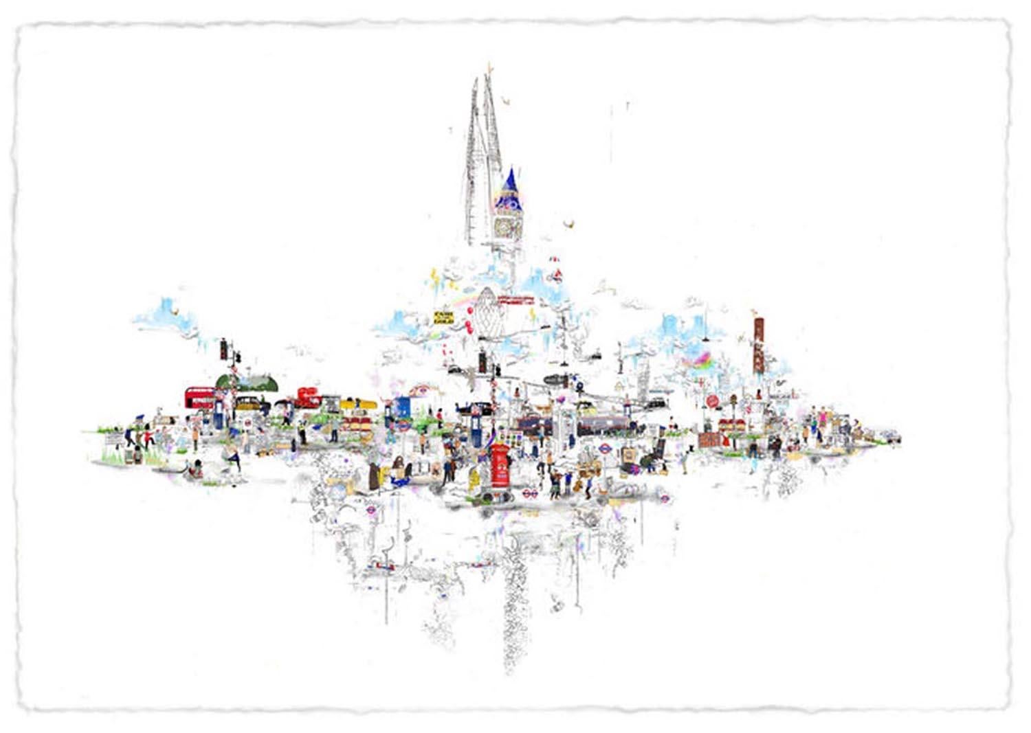 Laura Jordan Figurative Print – We are London Landscape, contempoary cityscape screen print