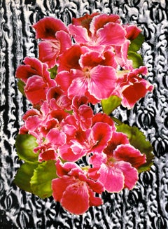 Big Pink - floral photography collage, magenta black and white (22 x 30)