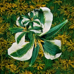 Trumpet Trumpet 02 - vibrant green and yellow floral collage print (20 x 20)