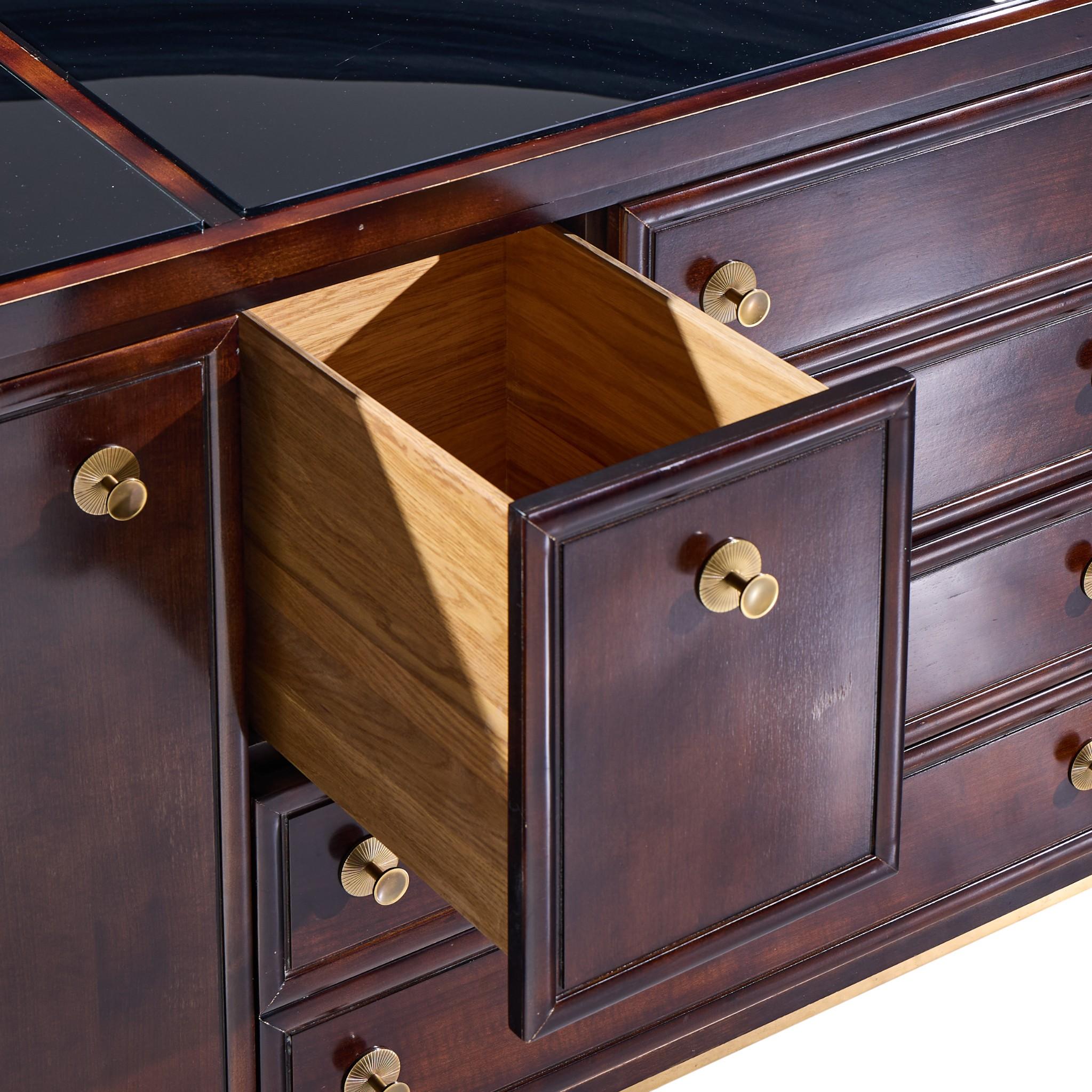 XX secolo Laura Kirar for Baker Dansu Walnut and Brass Credenza in vendita