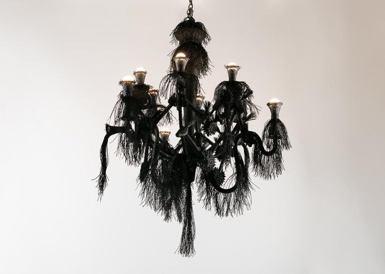 Laura Kirar's chandelier of steel, black sansevieria, and Jipijapa palms is a testament to both her years of design experience and her commitment to the crafts and materials of her adopted home of Mexico. More than any of her other extraordinary