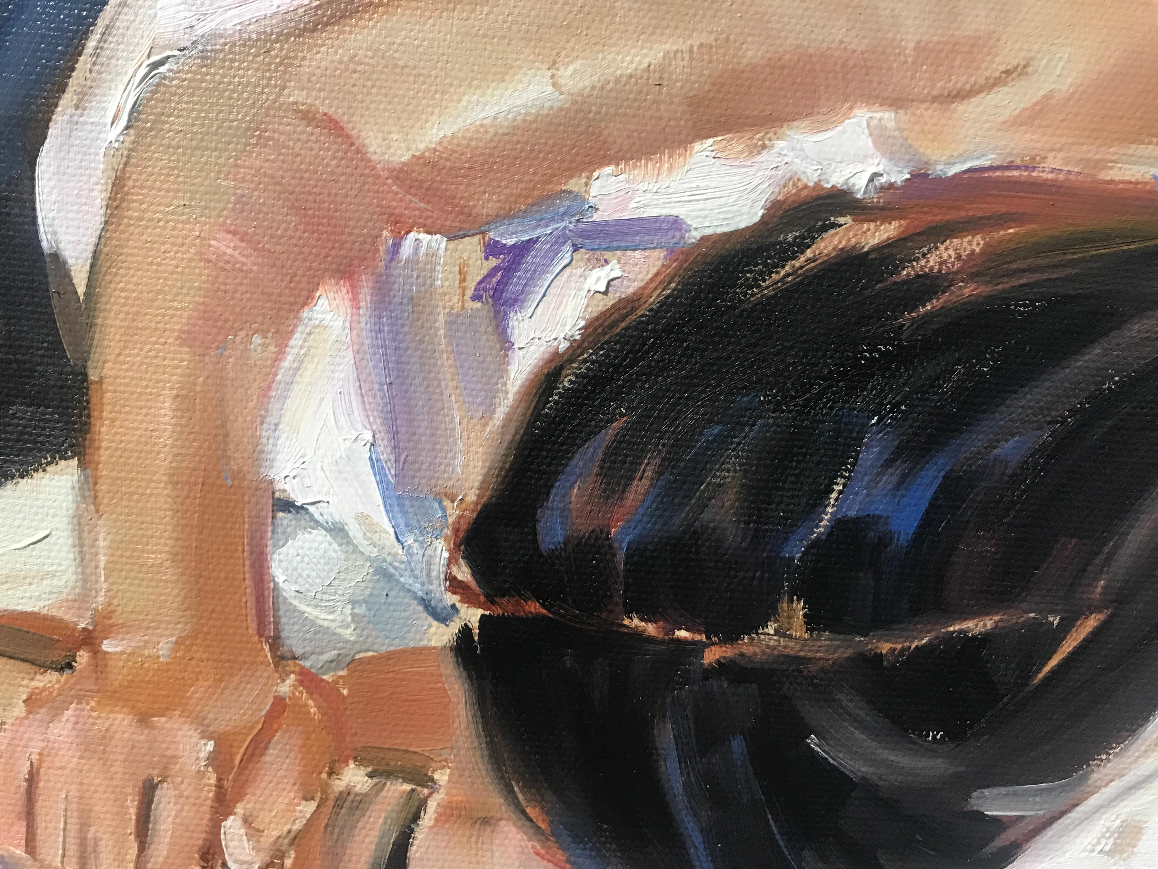 With a nod to Shakespeare, we can readily count the ways we love Laura Shubert’s light-and energy-filled paintings. We admire her deft way of capturing luminosity as it plays off her subjects. We smile at her choice of subject: waiters, caught