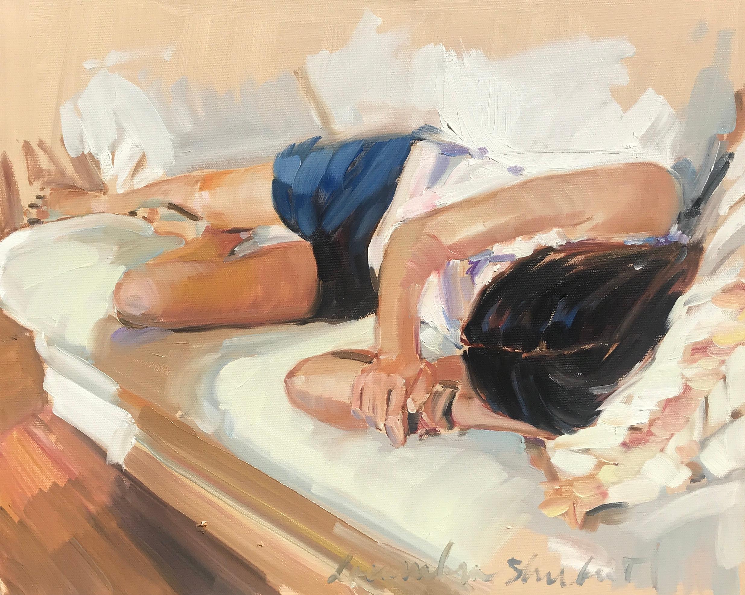 Laura Lacambra Shubert Figurative Painting - Alexandra Napping by Laura L. Shubert petite rectangle impressionist figure