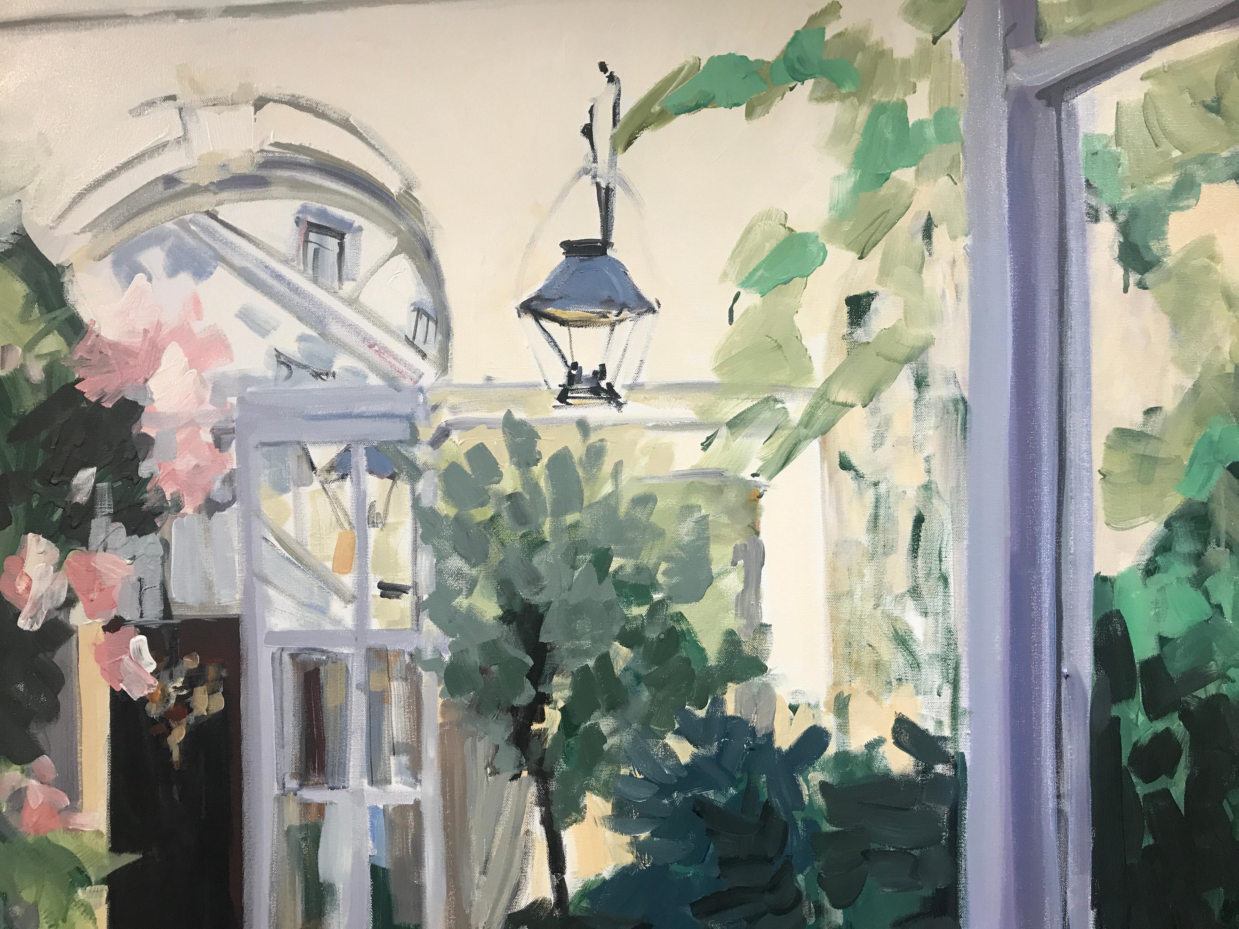 Innenhof von Laura Lacambra Shubert:: große vertikale impressionistische Malerei 6
