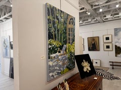 Dappled Light on Lawn Chairs: Large Contemporary Garden Scene Oil Painting