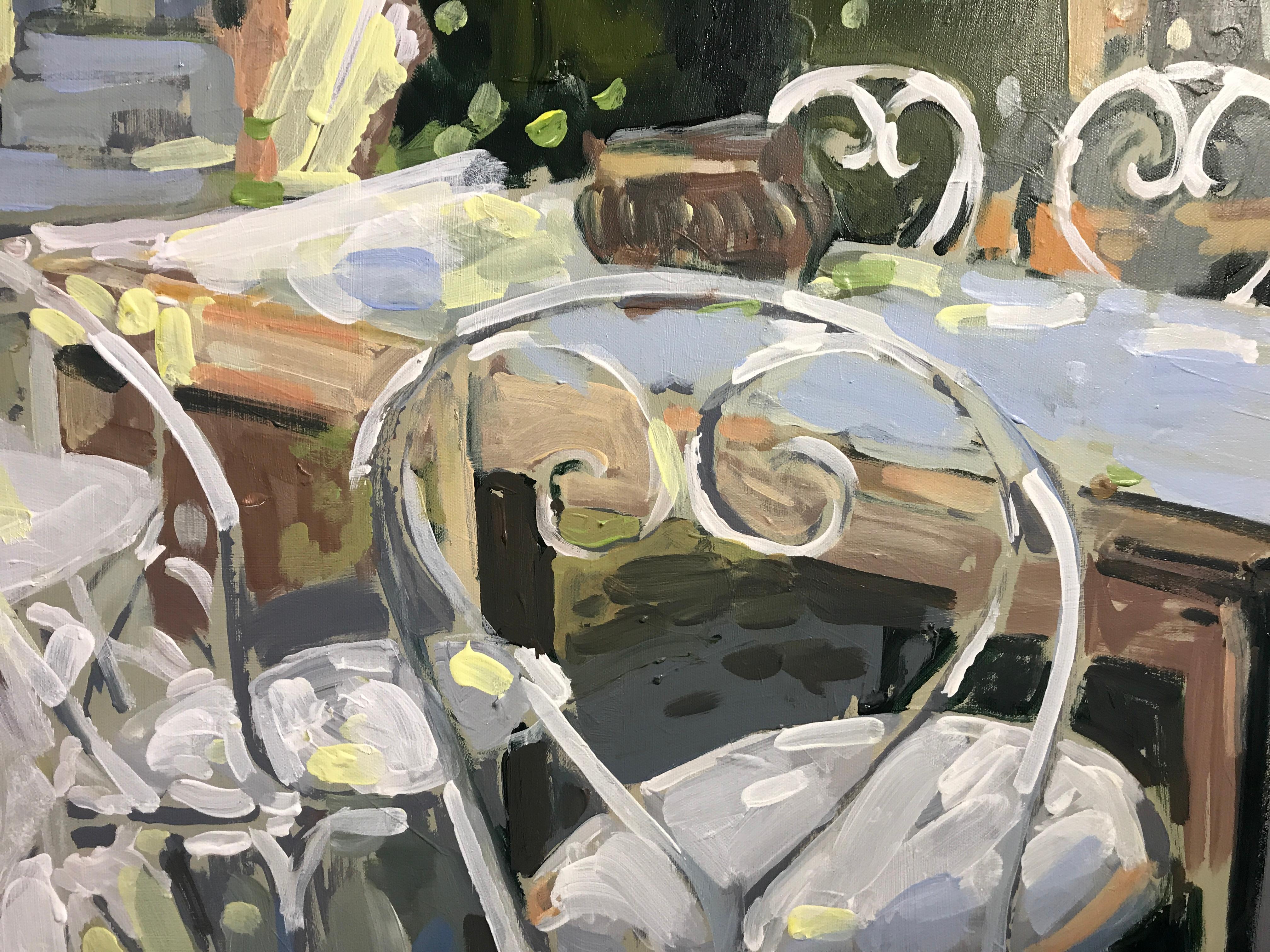 Eating Outdoors, Laura Shubert Large Impressionist Provençale Oil Painting 1