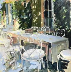 Eating Outdoors, Laura Shubert Large Impressionist Provençale Oil Painting