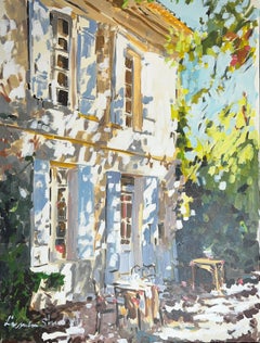Französisches Facade von Laura Lacambra Shubert, Impressionistische Stillleben-Landschaft