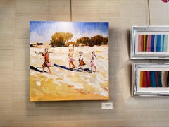Girls on the Bea by Laura Shubert, Oil on Canvas Beach Painting with Children
