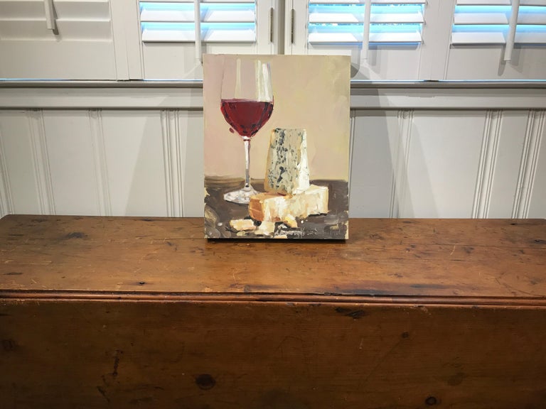 Red Wine and Cheese by Laura Shubert, Petite Oil on Canvas Still-Life Painting 1
