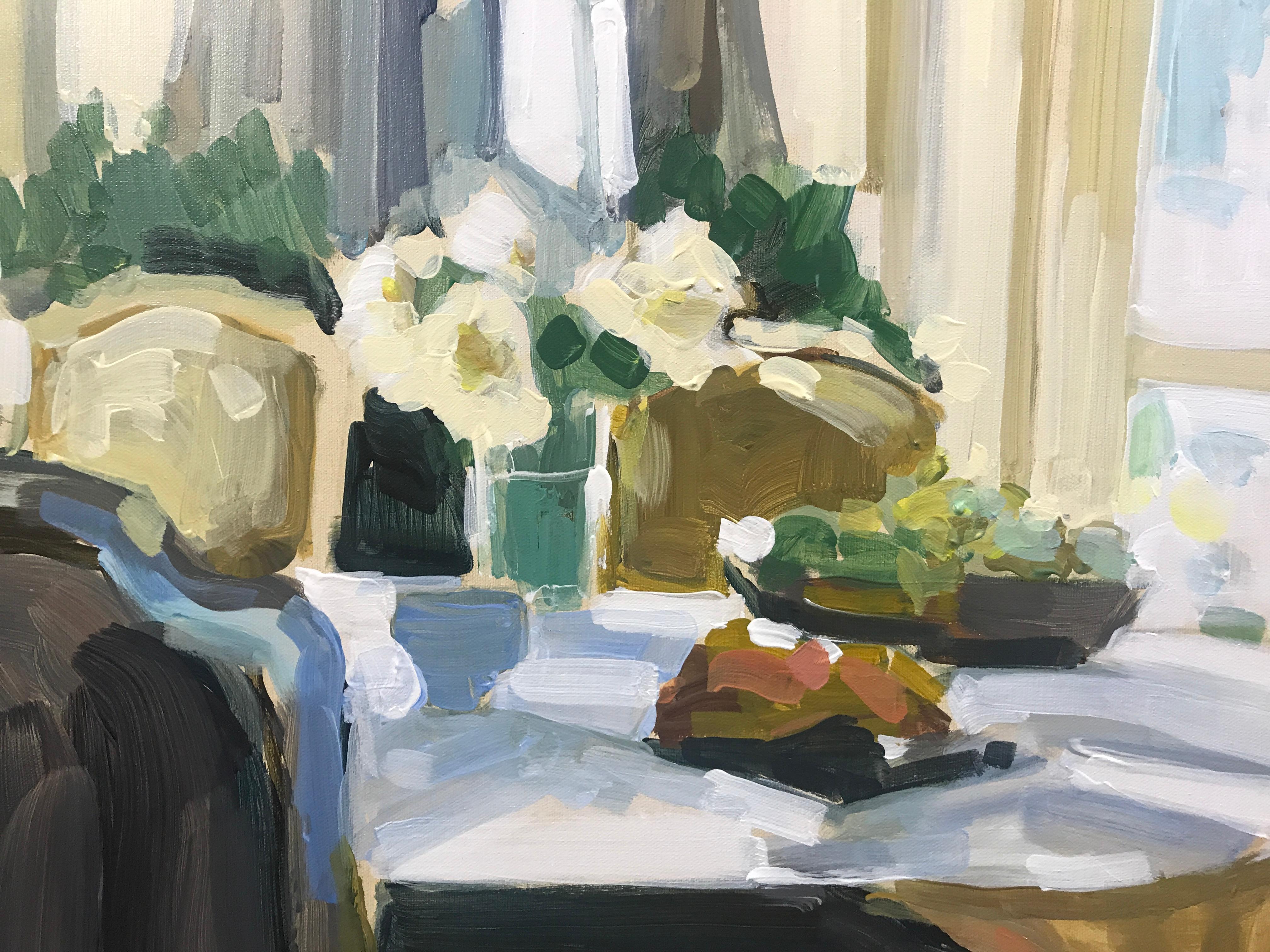 Sunlit Dining Room by Laura Shubert, Vertical Impressionist Interior Painting 1