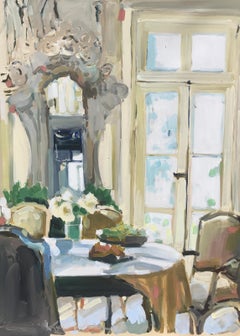 Sunlit Dining Room by Laura Shubert, Vertical Impressionist Interior Painting