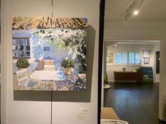 Sunny Terrace by Laura Lacambra Shubert, Square Impressionist Painting