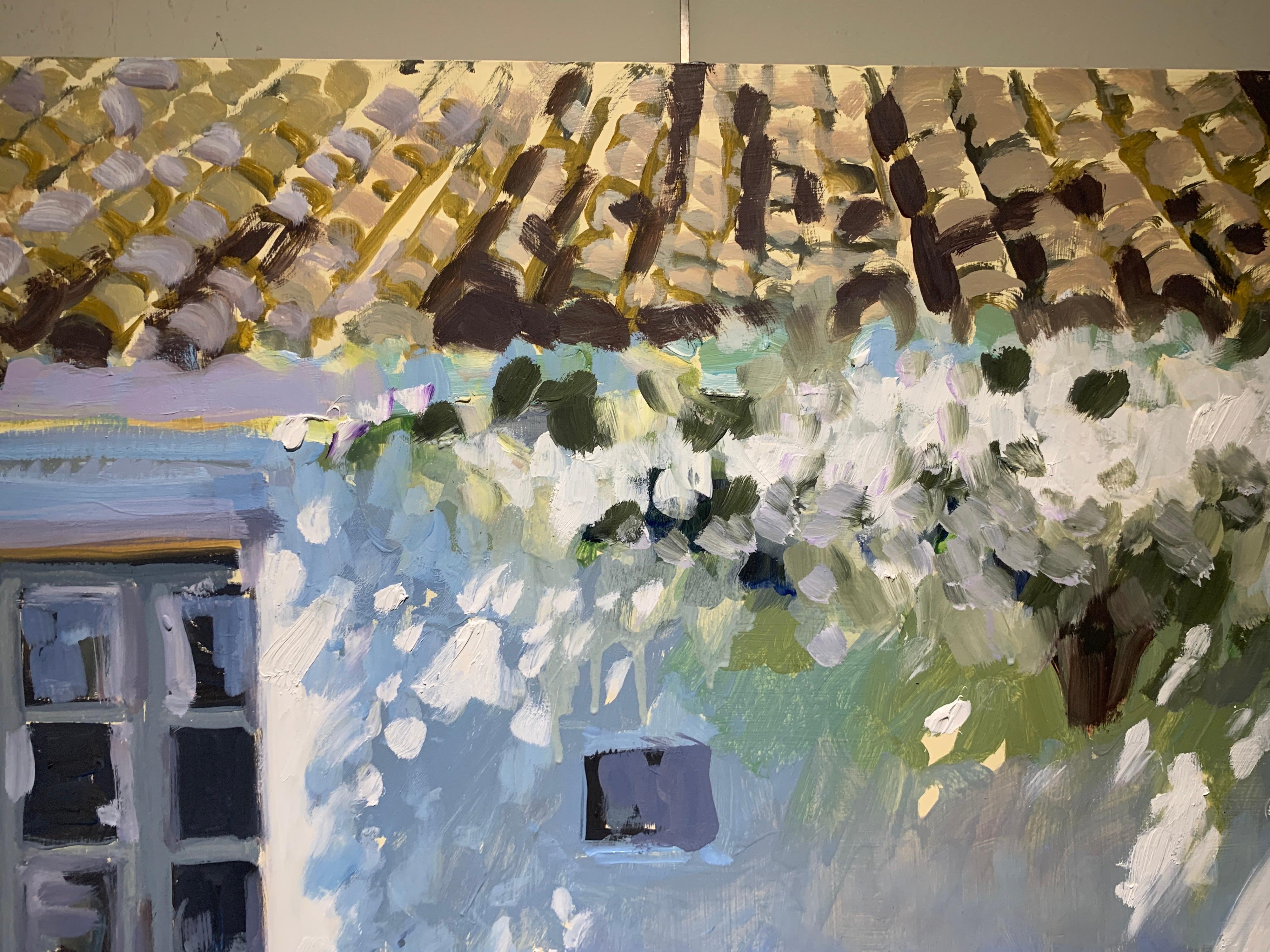 Sunny Terrace by Laura Lacambra Shubert, Square Impressionist Painting 2