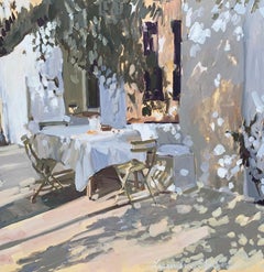 Table Set for Two, Laura Shubert Large Impressionist Provençale Oil Painting