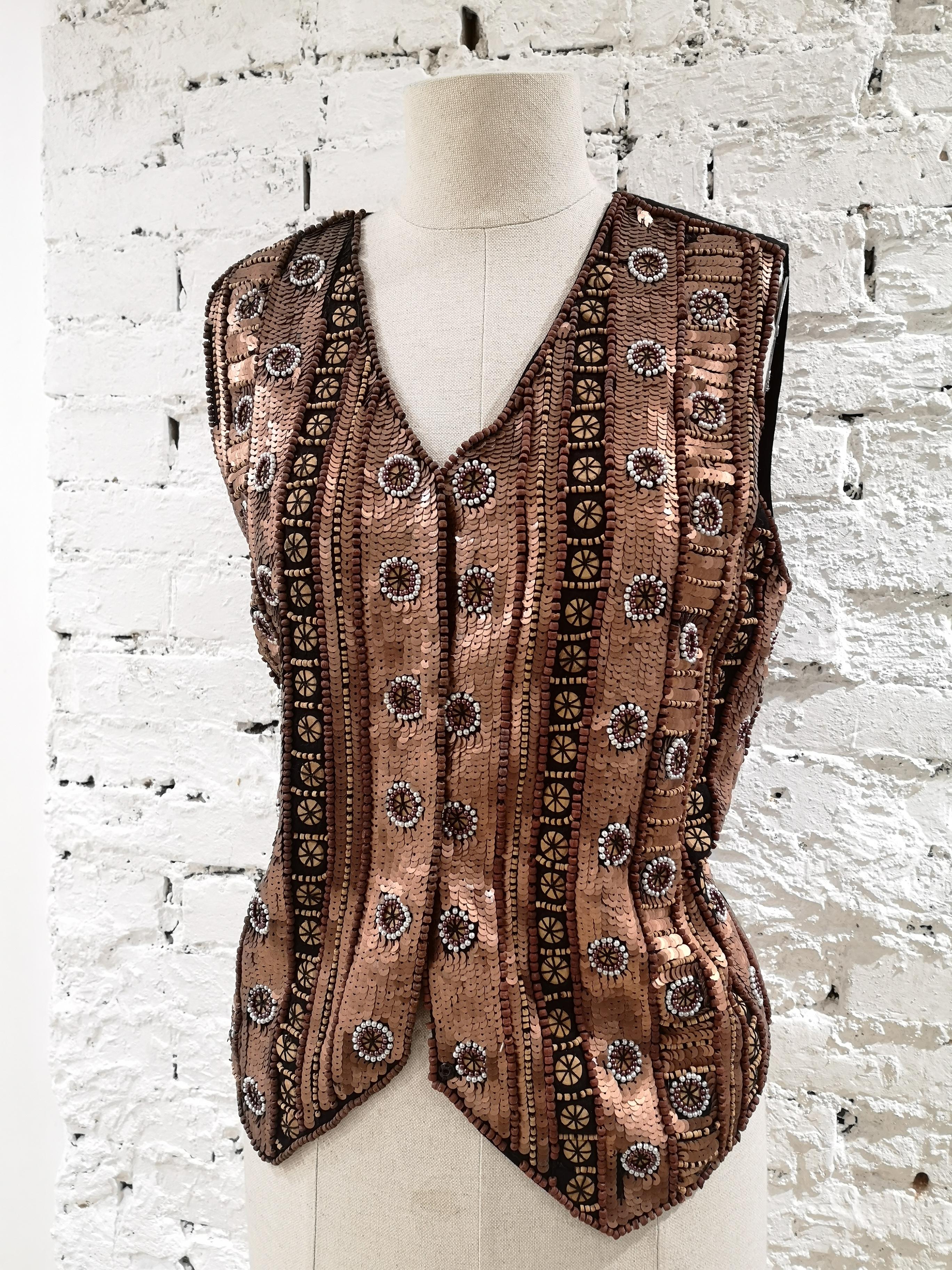 L'aura Laura Biagiotti sequins and beads vest For Sale 3