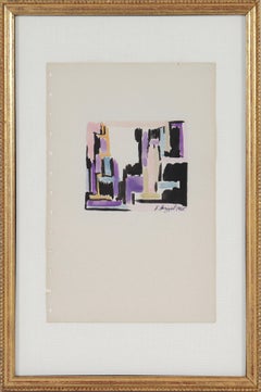 Modernist Purple Abstract 1965 Gouache