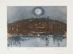 "Arctic Moon" Bay Area Landscape Etching with Mountain & Water Reflections, 1981