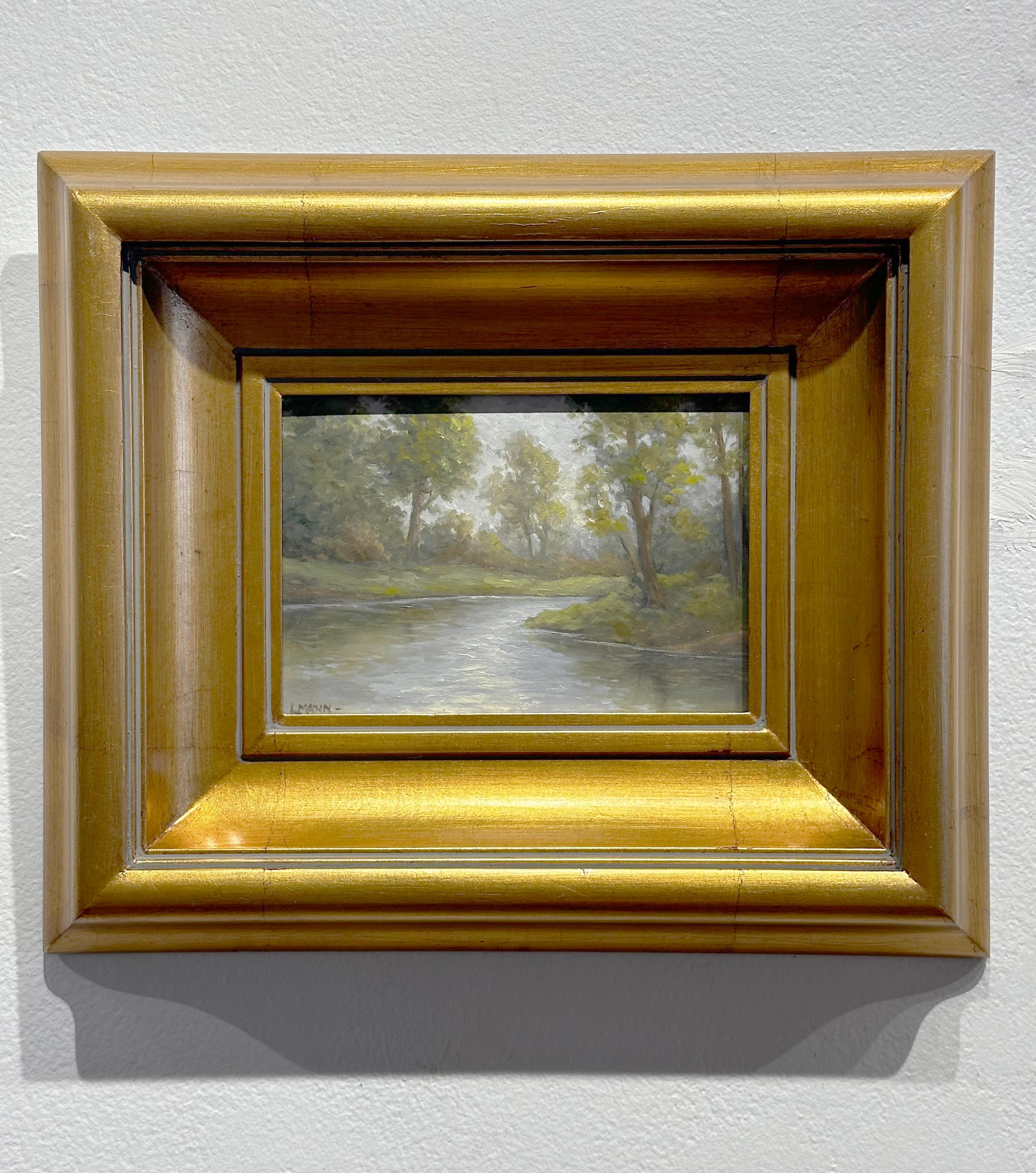 Laura Mann, « Along the Stream », peinture à l'huile de paysage rural, 5x7, River Country  en vente 1