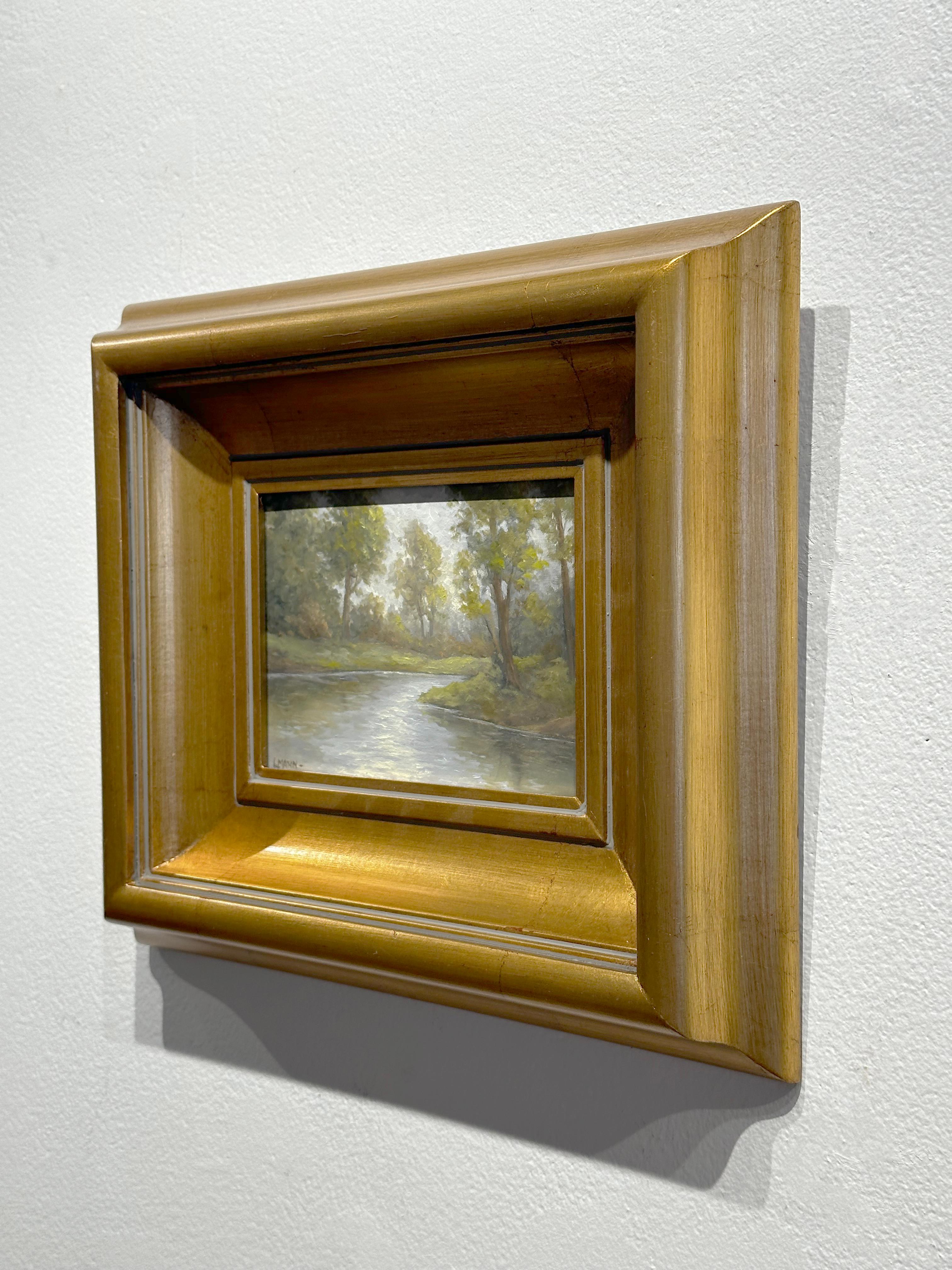 Laura Mann, « Along the Stream », peinture à l'huile de paysage rural, 5x7, River Country  en vente 2