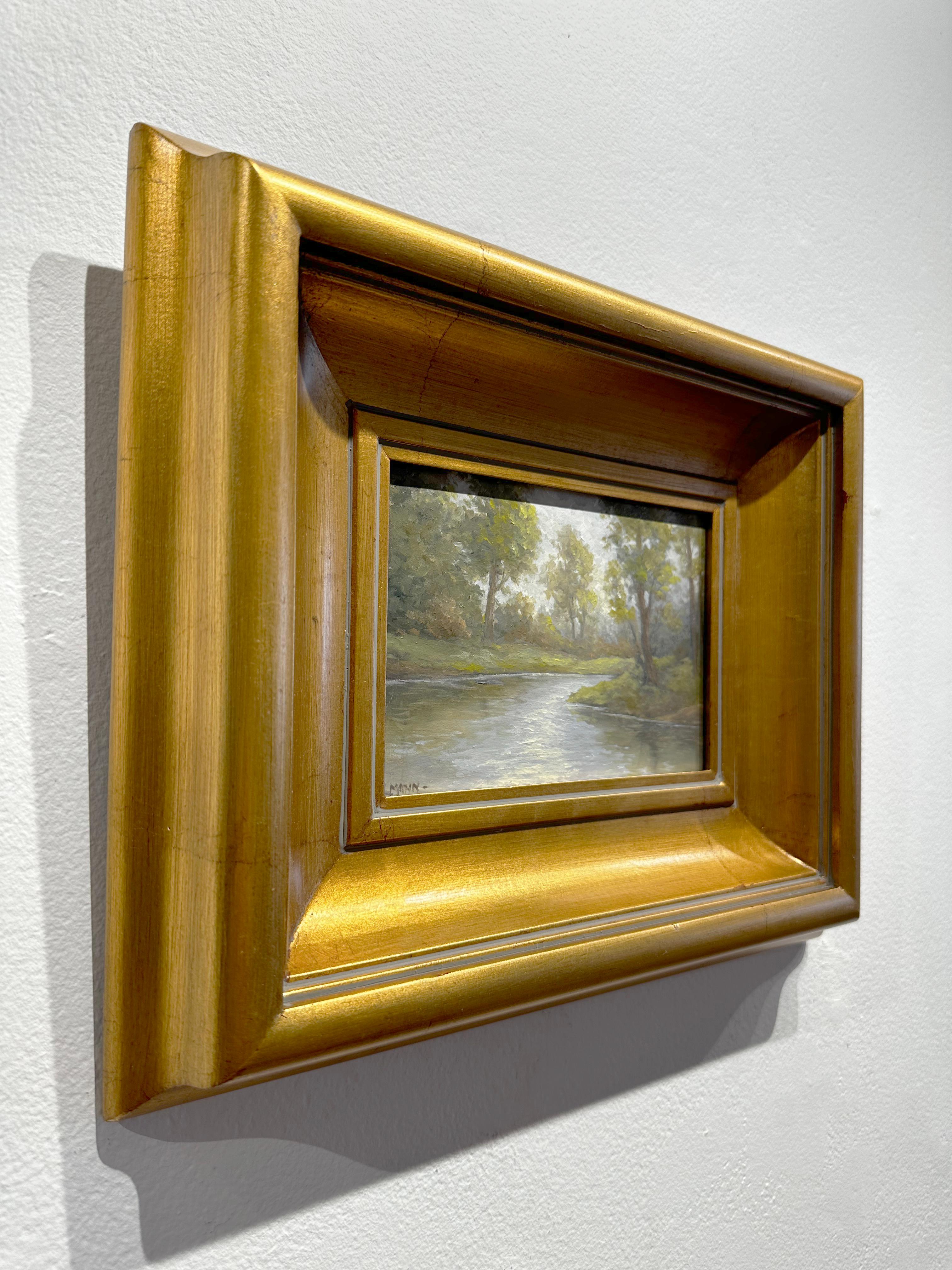Laura Mann, « Along the Stream », peinture à l'huile de paysage rural, 5x7, River Country  en vente 3