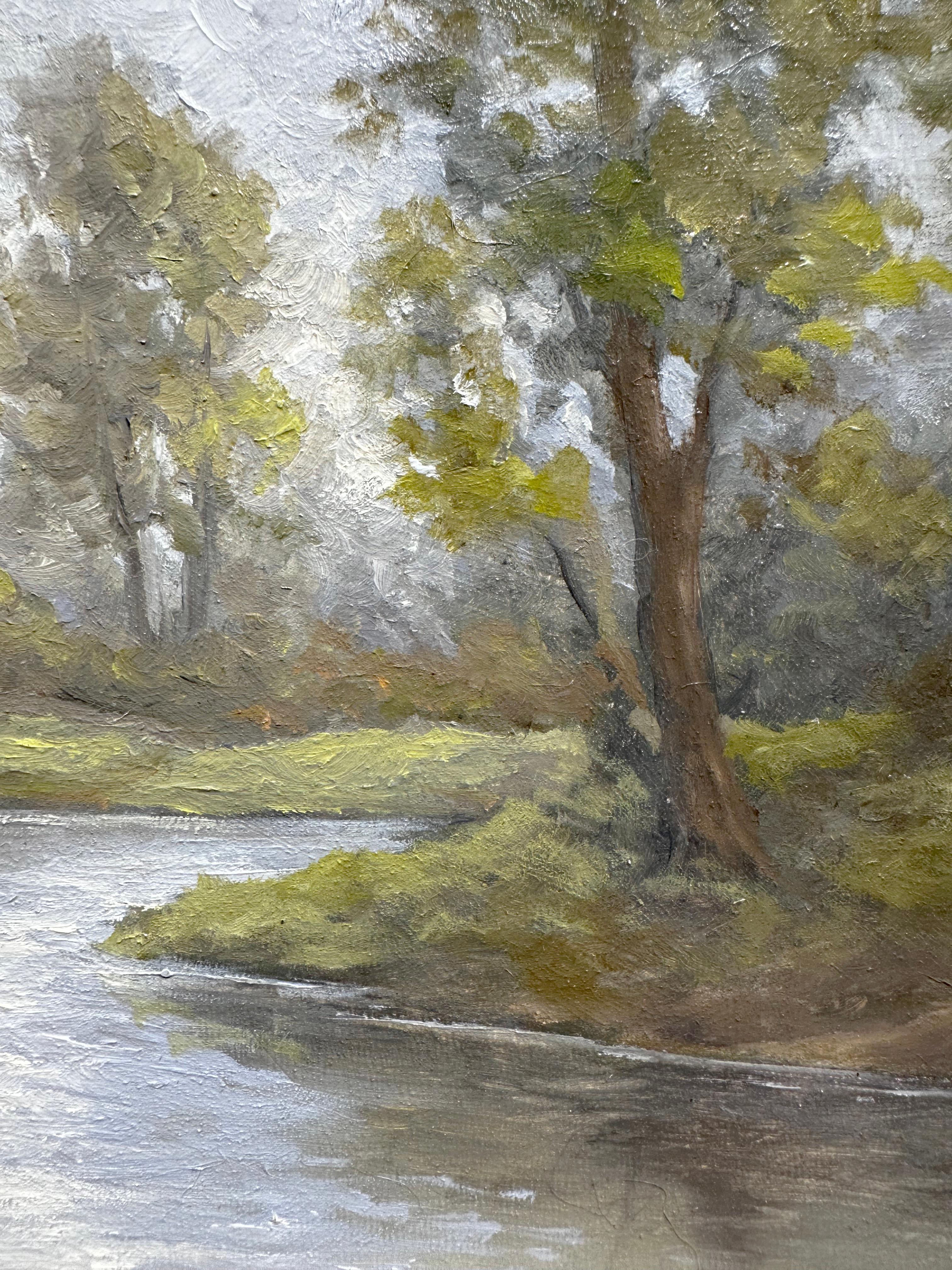 Laura Mann, « Along the Stream », peinture à l'huile de paysage rural, 5x7, River Country  en vente 5