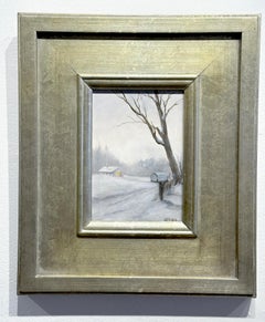 Laura Mann, "The Road Home", 7x5 Winter Rural Countryside Oil Painting on Board