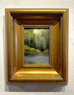 Laura Mann, "Weeping Willow", 7x5 Green Tree Summer Landscape Oil Painting