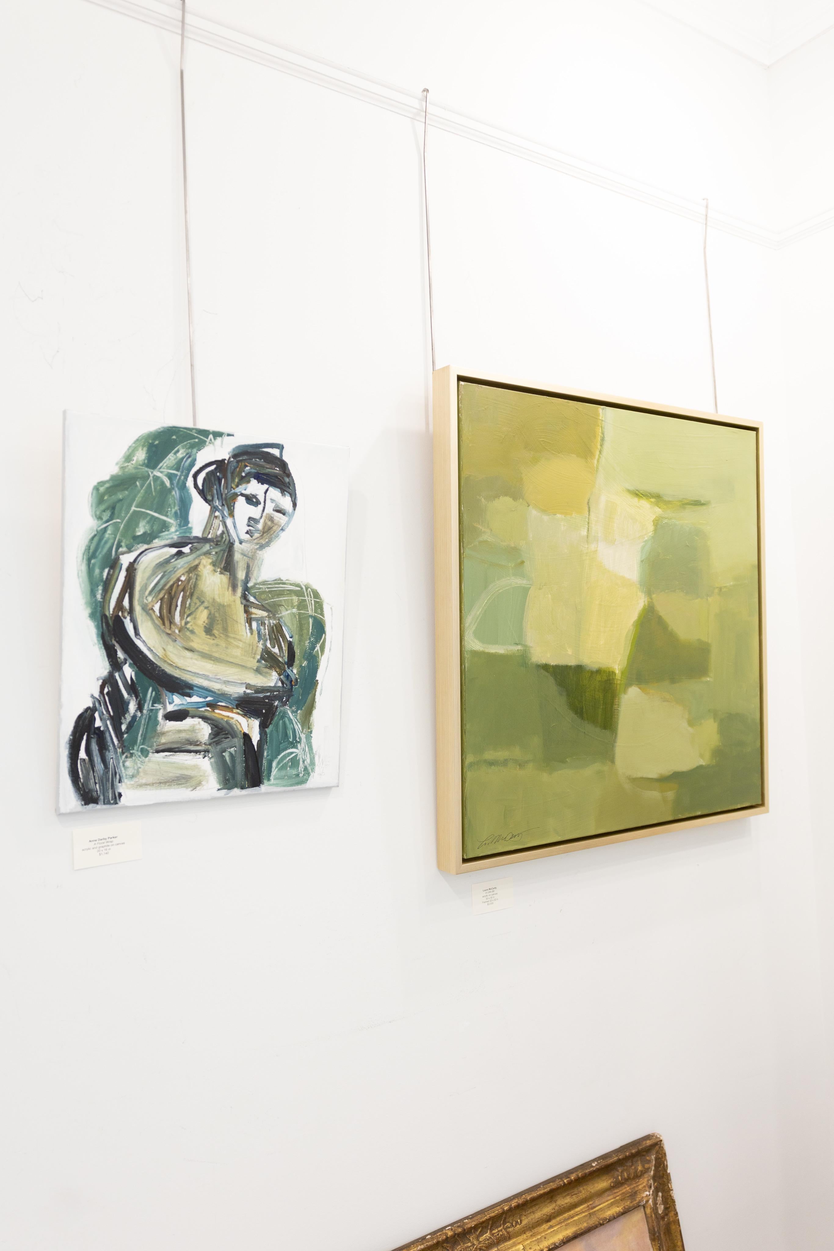 A Little Bit by Laura McCarty, Large Green Framed Contemporary Abstract Canvas For Sale 1