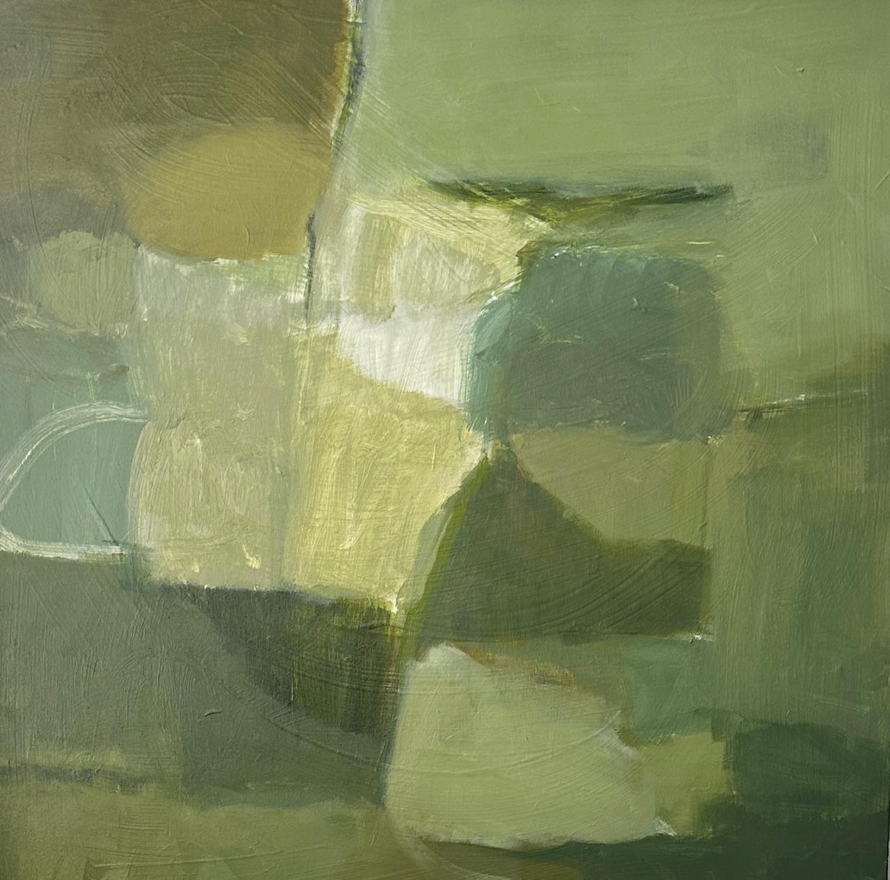 A Little Bit di Laura McCarty, Tela astratta contemporanea con cornice verde di grandi dimensioni