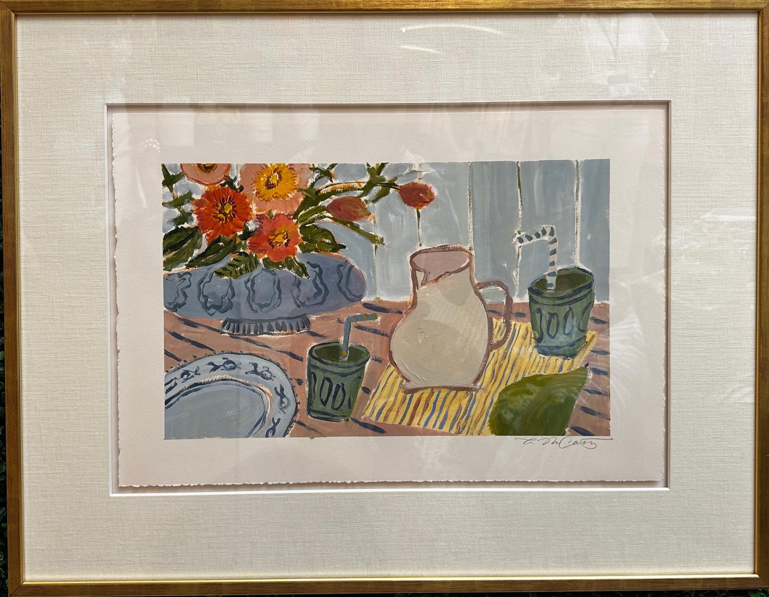 Crowded Table 1 by Laura McCarty, Framed Contemporary Still Life on Paper