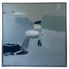 Mah Jong par Laura McCarty, grand cadre carré abstrait avec bleu