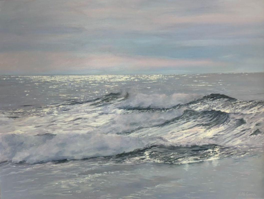 Silver Summer, original 30x40 contemporary impressionist marine landscape - Painting by Laura McGowan