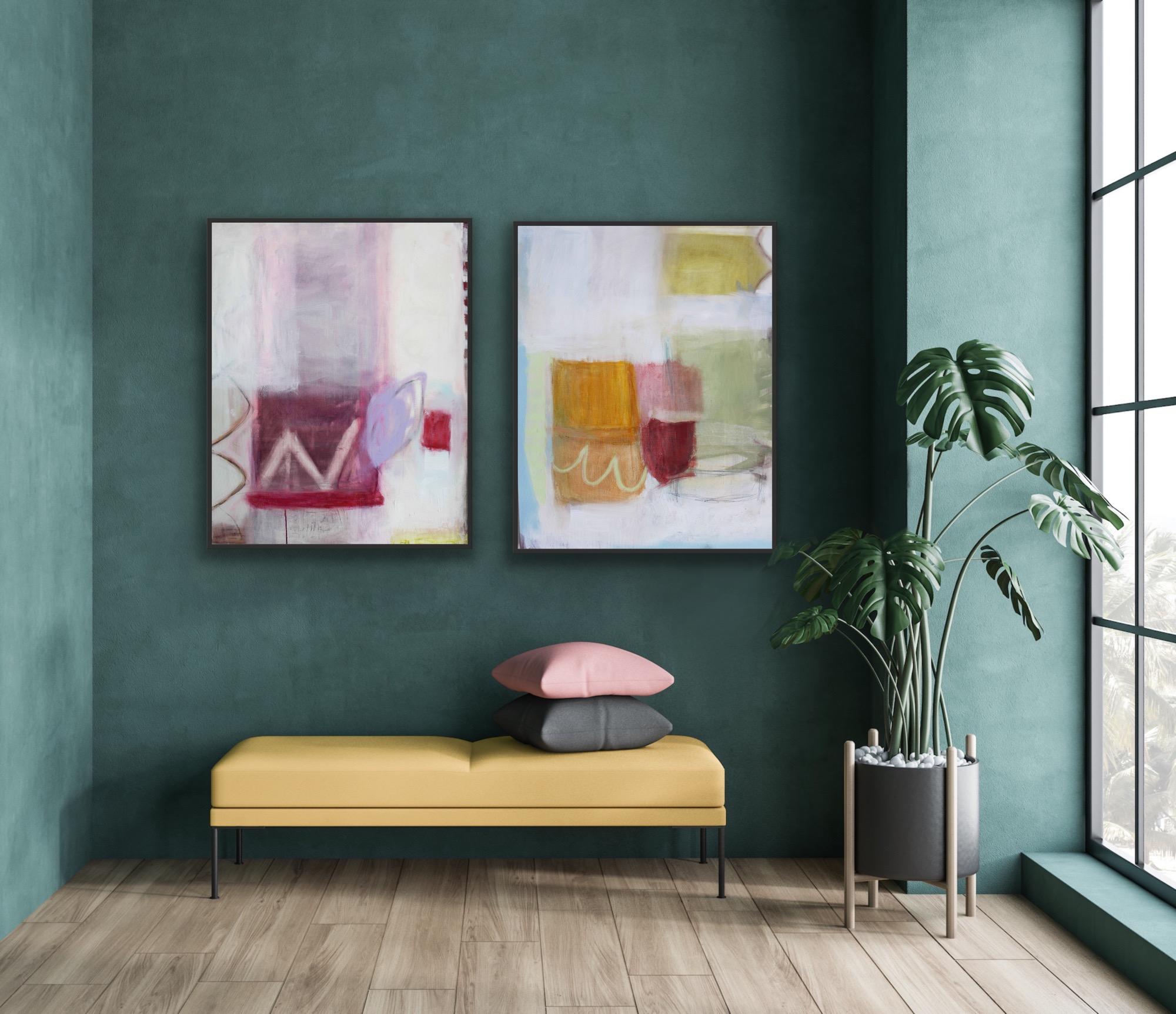 Diptychon „Awakening and In This Moment“, Originalgemälde, Abstrakt – Painting von Laura Menzies