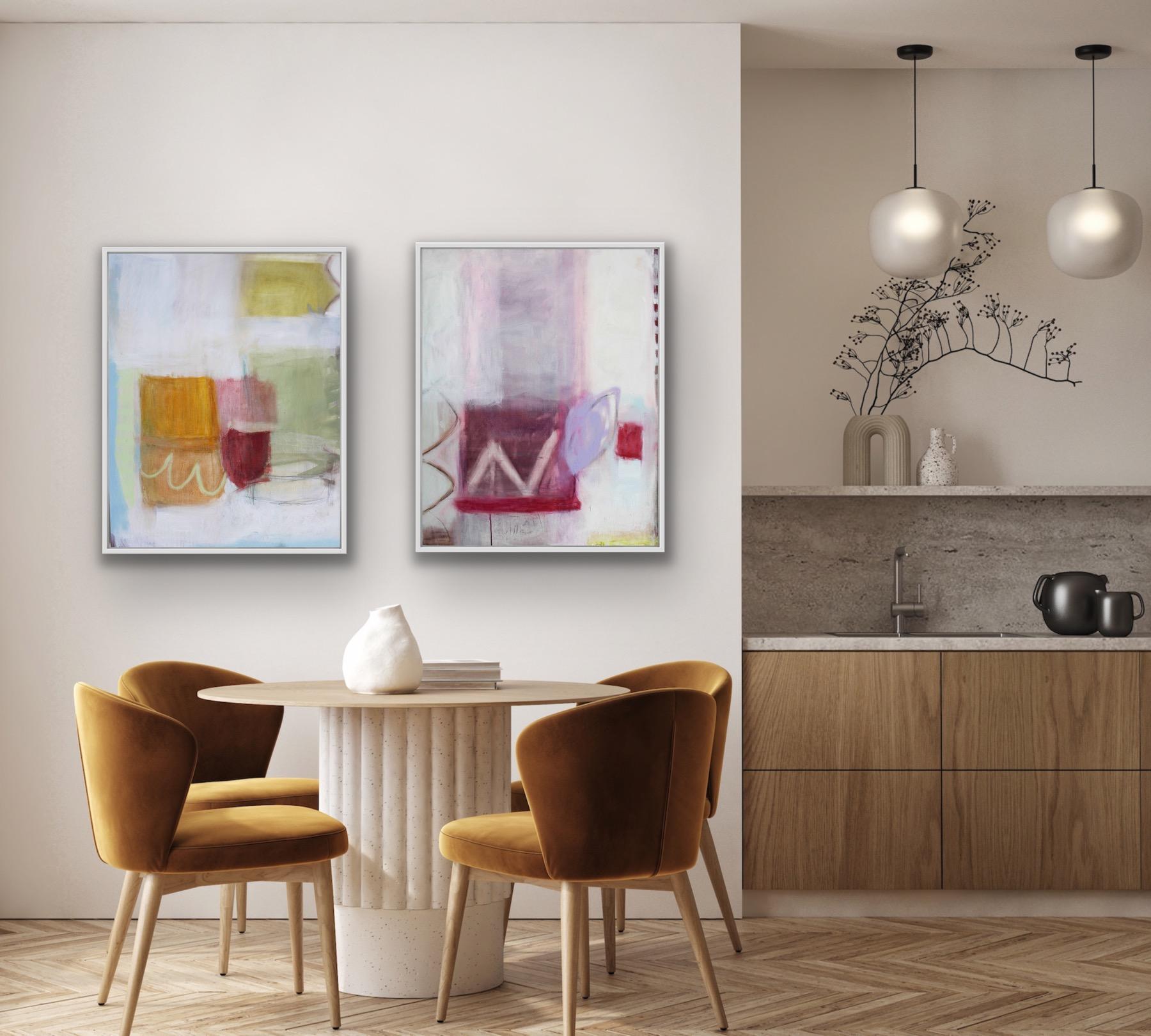 Diptychon „Awakening and In This Moment“, Originalgemälde, Abstrakt (Grau), Landscape Painting, von Laura Menzies