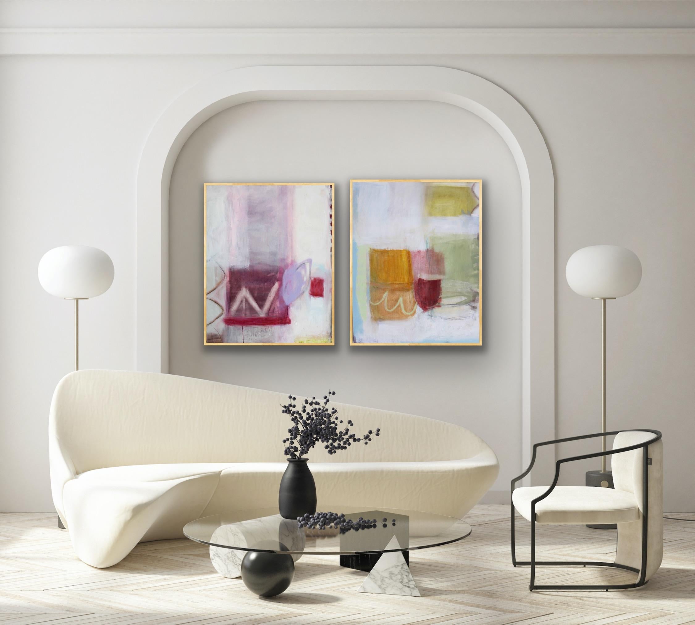 Ein helles und aufmunterndes Gemälde auf Leinwand, inspiriert vom Frühling und dem Gefühl von neuem Leben und Überfluss. Das Gemälde ist auf der Rückseite signiert und betitelt und kann aufgehängt werden. Malerei von Laura Menzies 

Ein fröhliches