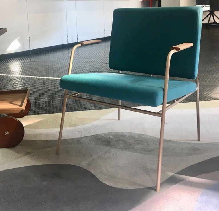 Laura Minimalist Chair in Painted Steel with Wooden Arms Laura Minimalist Chair in Painted Steel with Wooden Arms
