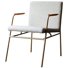 "Laura" Minimalist Chair in Painted Steel with Wooden Arms