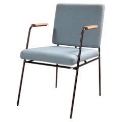 "Laura" Minimalist Chair in Painted Steel with Wooden Arms