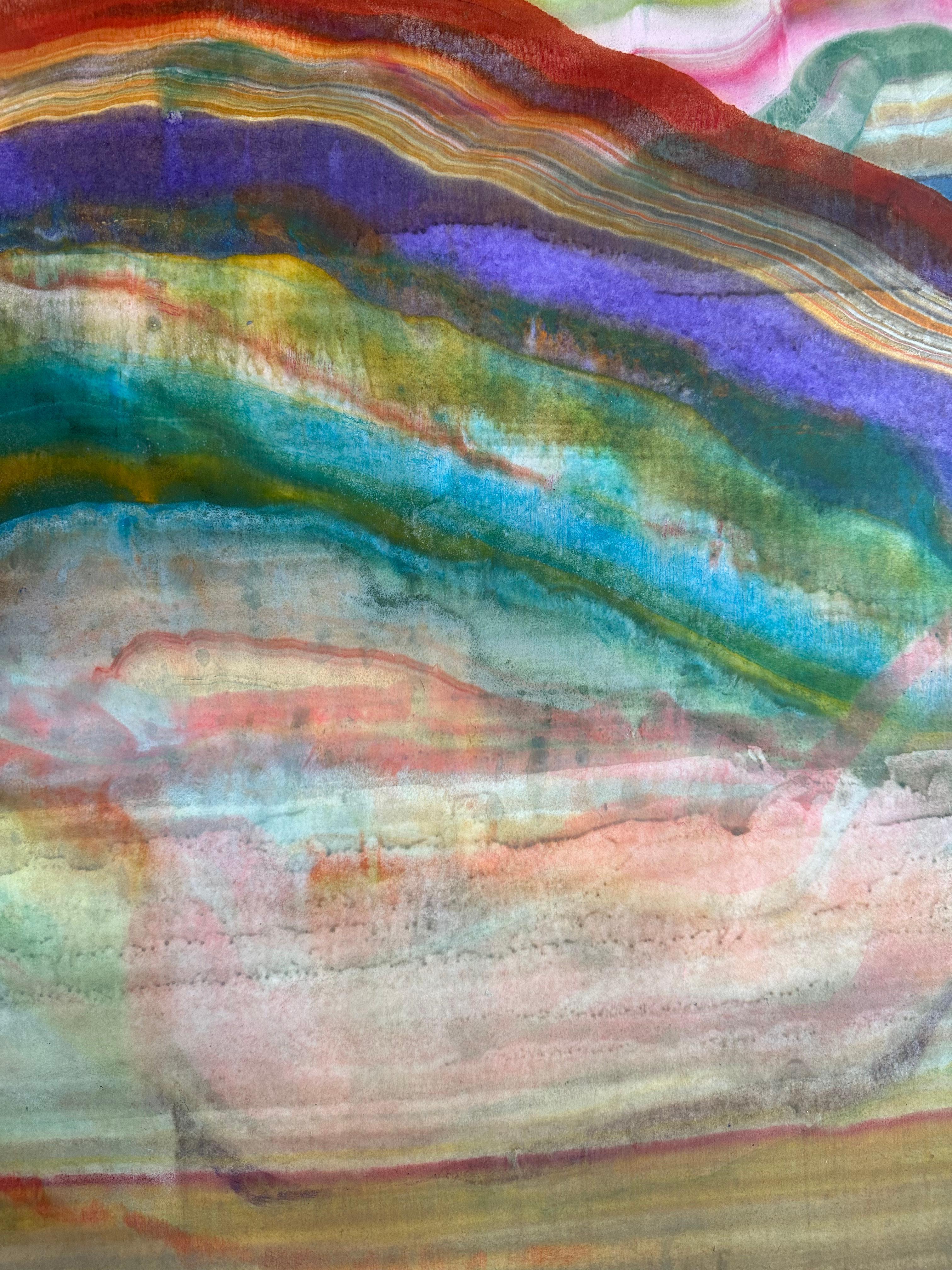 Deep Listening - Encaustic Monotype Colorful Geological Layers Beeswax, 2022 5