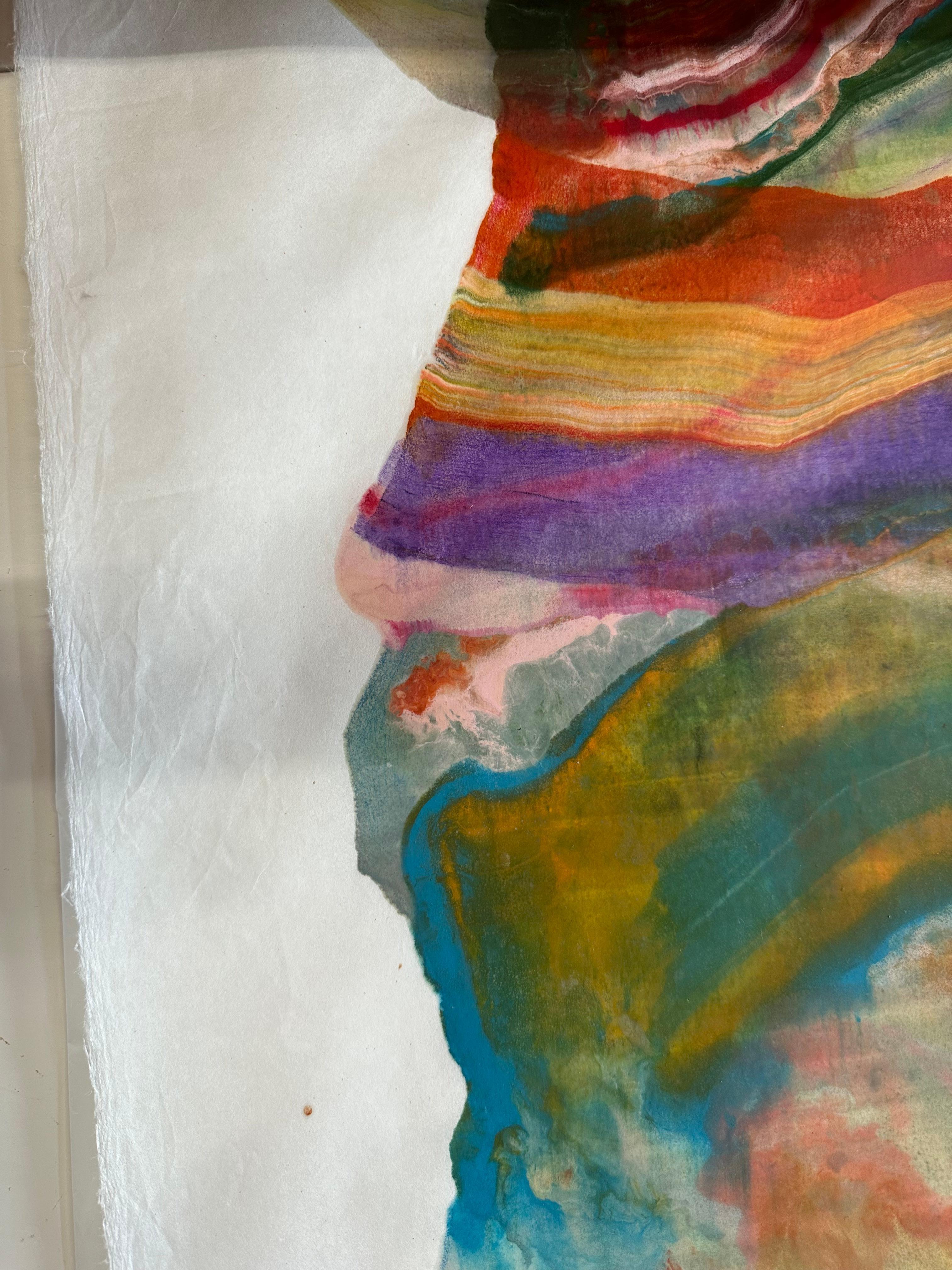 Deep Listening - Encaustic Monotype Colorful Geological Layers Beeswax, 2022 - Painting by Laura Moriarty