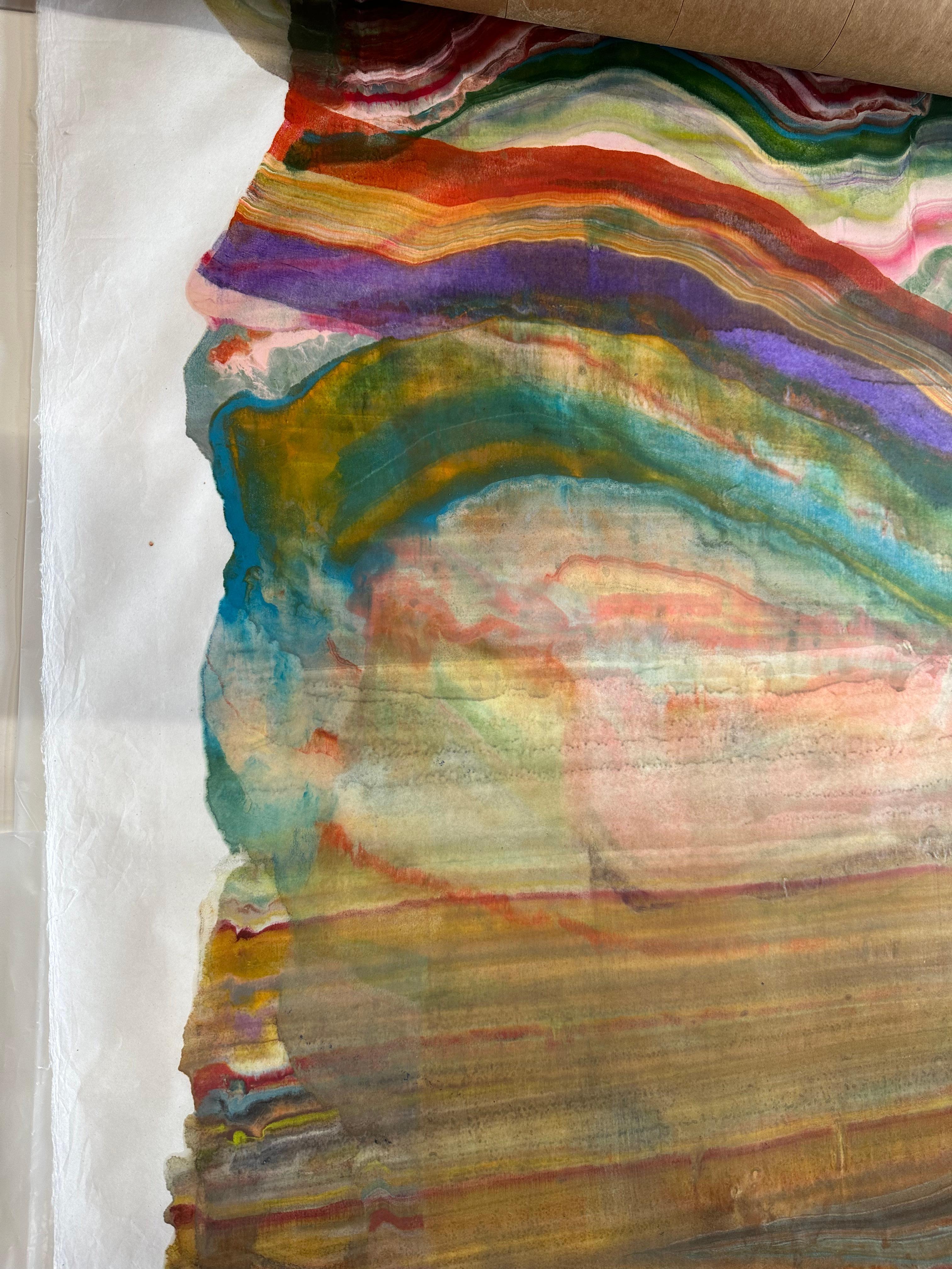 Deep Listening - Encaustic Monotype Colorful Geological Layers Beeswax, 2022 - Contemporary Painting by Laura Moriarty