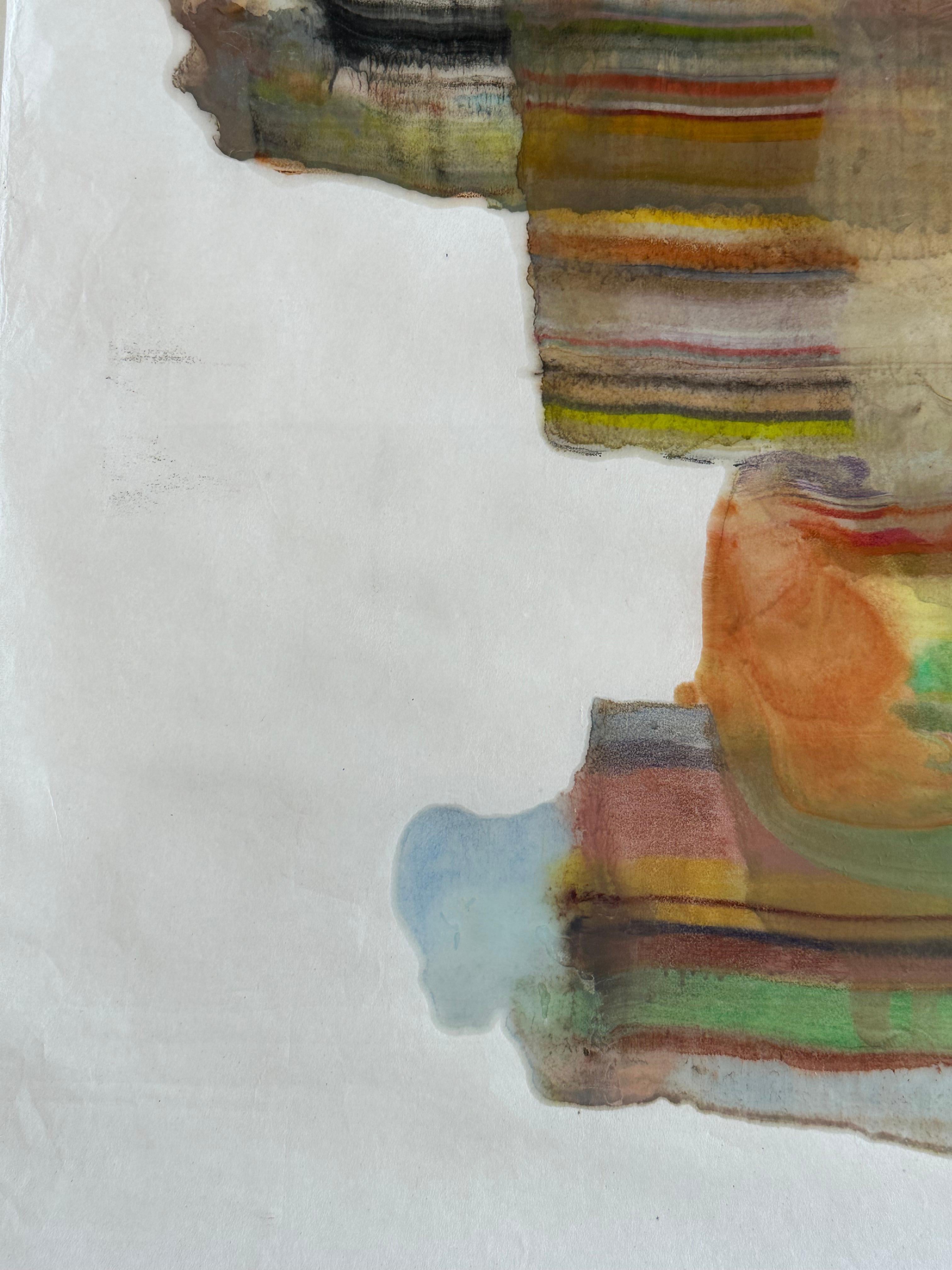 Deep Listening - Encaustic Monotype Colorful Geological Layers Beeswax, 2022 - Beige Abstract Painting by Laura Moriarty