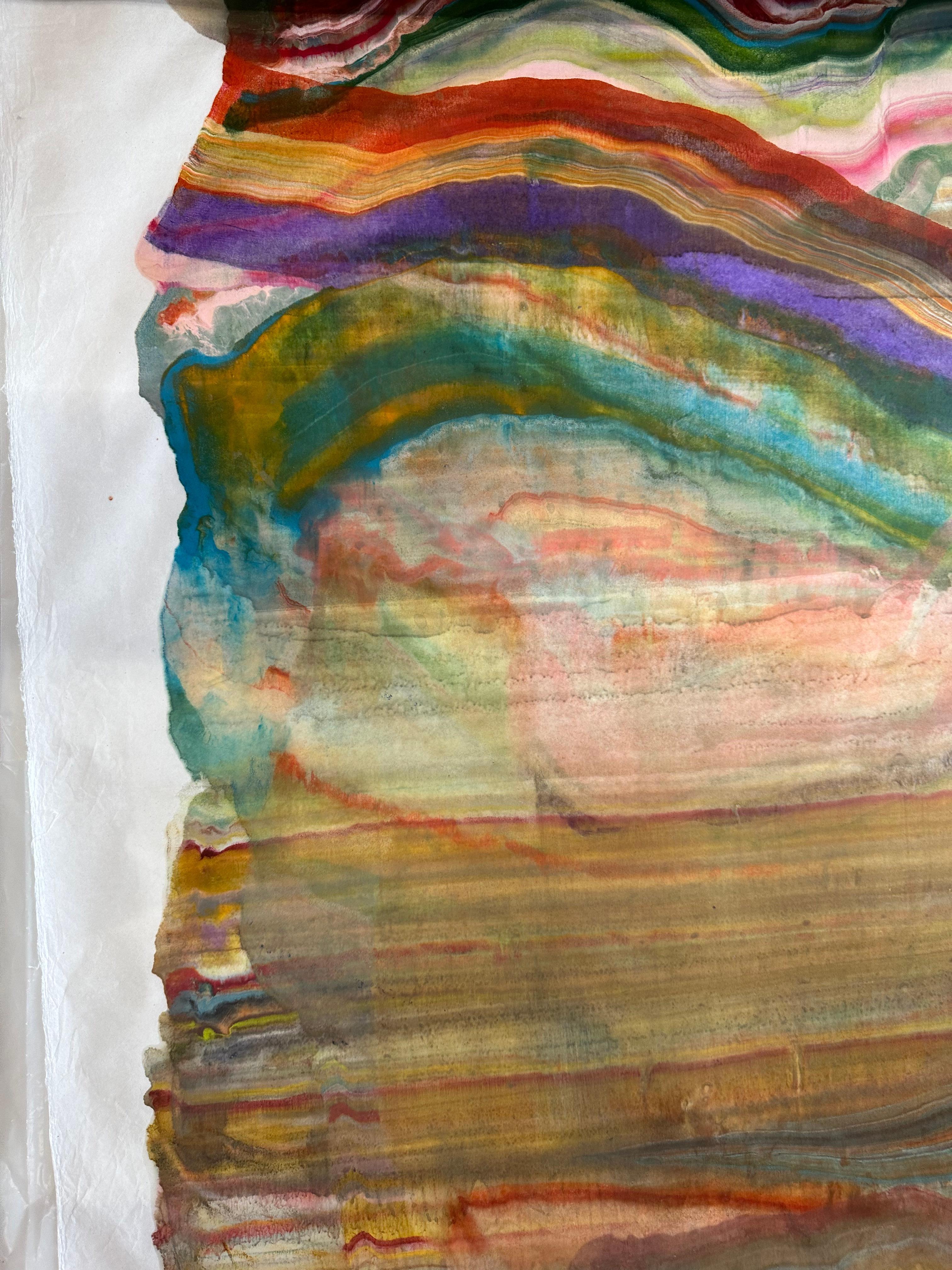 Deep Listening - Encaustic Monotype Colorful Geological Layers Beeswax, 2022 1