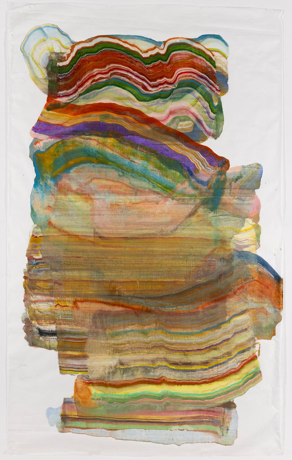 Laura Moriarty Abstract Painting – Deep Listening, Orange, Blau, Violett, Smaragdgrün, Umber Brown, Gelb, Ochre