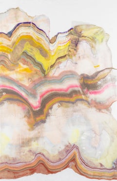 A Sign of Time 27, Yellow, Brown, Pink and Purple Abstract Encaustic Monotype